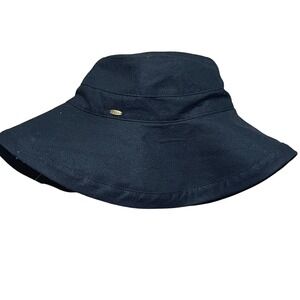 Scala Women's Black Wide Brim Sun Hat Cotton‎ Blend Adjustable Beach Vacation